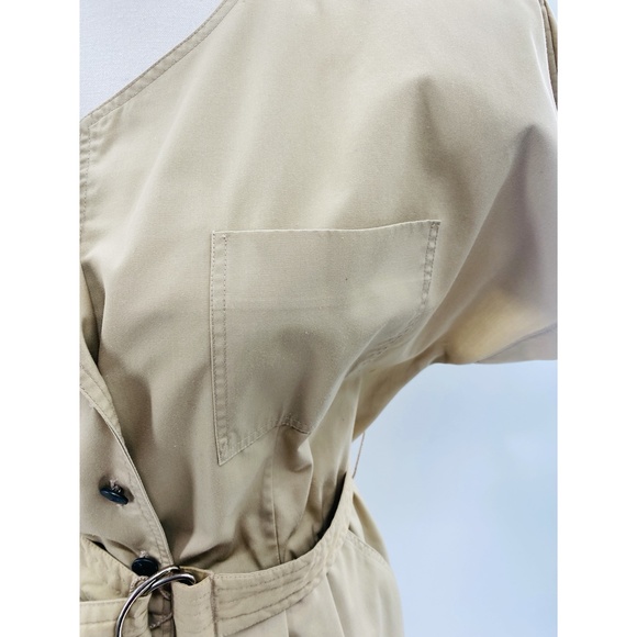 Vintage Khaki Camp Front Button Belted Elastic Waist Short Sleeve Dress - Picture 7 of 14
